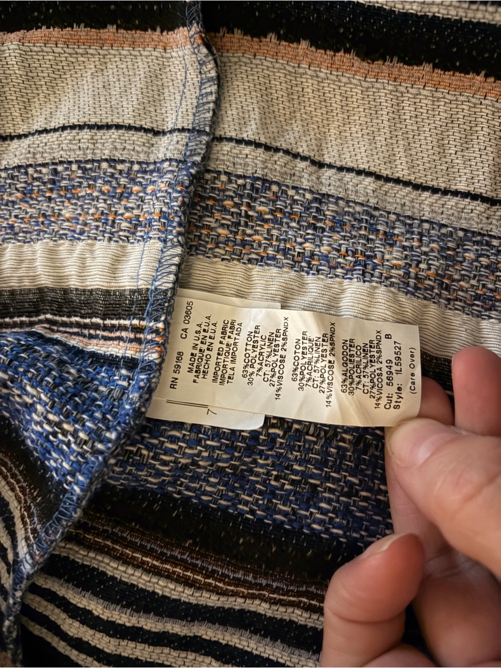 Striped Open-Front Blue and Multi-Color Jacket - Picture 4 of 5